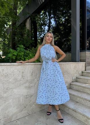 Сукня сарафан миди с поясом с открытими плечами софт