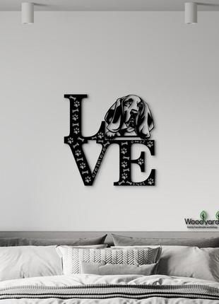 Панно love&bones бассет-хаунд 20x20 см - картини та лофт декор з дерева на стіну.