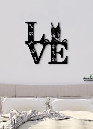 Панно love&paws доберман 20x20 см - картины и лофт декор из дерева на стену.1 фото