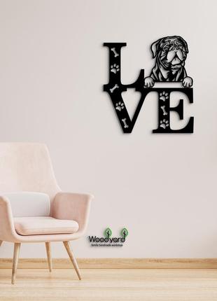 Панно love&paws дого-де-бордо 20x23 см - картины и лофт декор из дерева на стену.1 фото