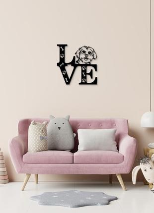 Панно love&paws мальтез 20x20 см - картины и лофт декор из дерева на стену.5 фото