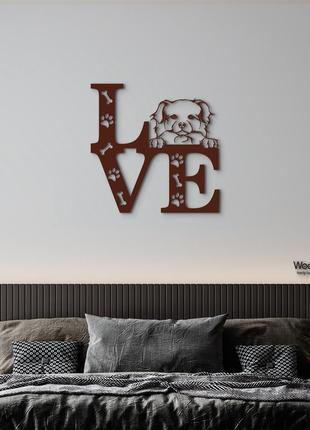 Панно love&paws пекинес 20x20 см - картины и лофт декор из дерева на стену.4 фото