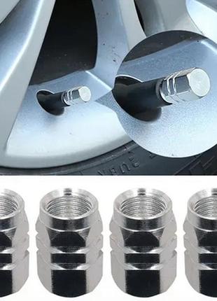 Металеві ковпачки на ніпеля valve caps. алюмінієві золотніки колісного вентиля 4 шт. срібні\ сірі