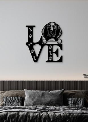 Панно love&paws красный кунхаунд 20x23 см - картины и лофт декор из дерева на стену.1 фото