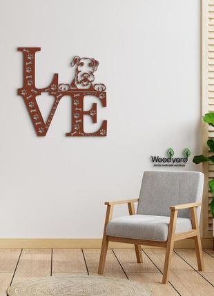 Панно love&bones эрдельтерьер 20x20 см - картины и лофт декор из дерева на стену.4 фото