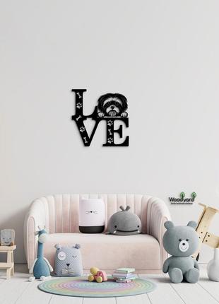Панно love&paws ши-цу 20x20 см - картины и лофт декор из дерева на стену.7 фото