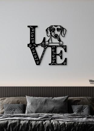 Панно love&bones такса 20x20 см - картины и лофт декор из дерева на стену.6 фото