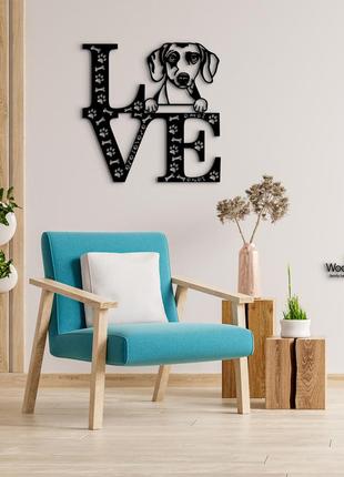 Панно love&bones такса 20x20 см - картины и лофт декор из дерева на стену.1 фото