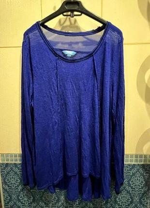Потрясающая синяя женская блузка лонгслив с черной отделкой vera wang оригинал