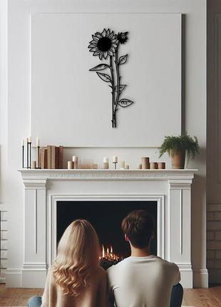 Современная картина на стену, декоративное панно из дерева "подсолнечник", стиль минимализм 25x13 см10 фото