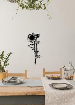 Современная картина на стену, декоративное панно из дерева "подсолнечник", стиль минимализм 25x13 см2 фото