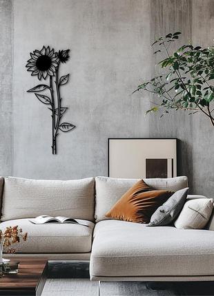 Современная картина на стену, декоративное панно из дерева "подсолнечник", стиль минимализм 25x13 см5 фото