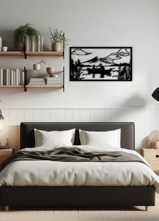 Декор для комнаты, современная картина на стену "рыбалка в лодке", минималистичный стиль 30x15 см10 фото