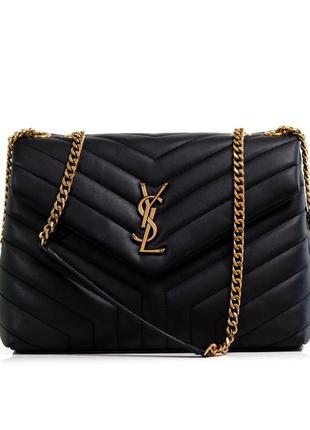 Женская сумка из кожи yves saint laurent small loulou in quilted leat ив сен лоран черная молодежная,брендовая