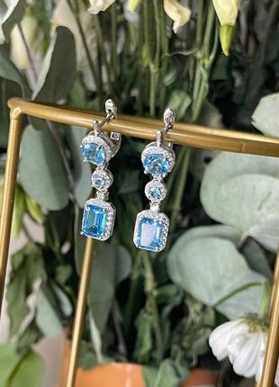 Срібні сережки з топазом swiss blue (s002162)