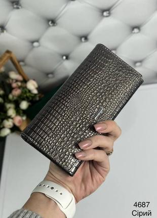 Жіночий стильний та якісний гаманець з натуральної шкіри сірий1 фото
