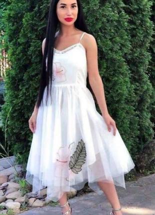 Жіноча літня пишна сукня плаття міді з квітковим принтом