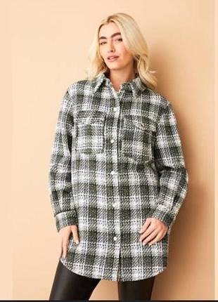 Твидовая женская рубашка оверсайз в клетку