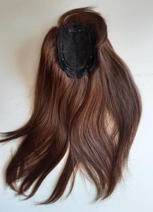 Парик с чёлкой, топпер, накладка для макушки, коричневые, каштановые волосы