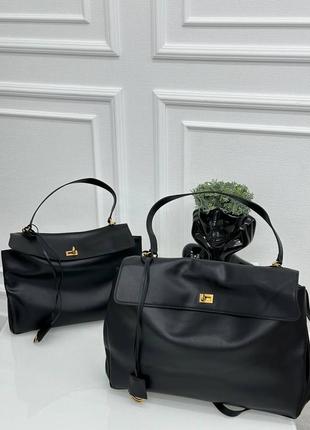 Сумка кожаная в стиле balenciaga rodeo черная большая 40