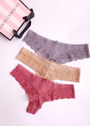 Набор кружевных трусиков victoria's secret виктория сикрет оригинал