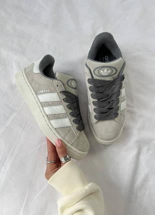 Женские кроссовки adidas campus grey white адидас кампус серого с белым цветами