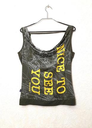 Літня майка жіноча зелена з малюнком спереду горловина "гойдалки" спинка відкрита трикотаж бренд wuassa t.u.