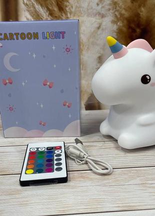 Детский силиконовый ночник ,единорог dream lites rgb-unicorn аккумуляторный 16 цветов подсветки