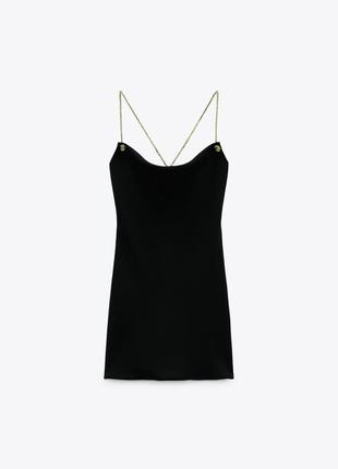 Чорна міні сукня zara з бретельками зі стразами