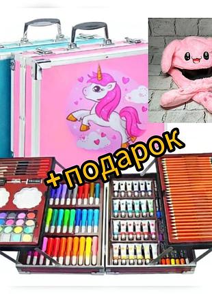 Дитячий набір для малювання і творчості 145 предметів в алюмінієвій валізці з фарбами набір єдиноріг