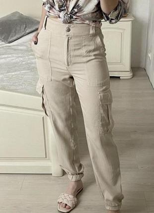 Брюки карго бежевые в размере xs (34) от tally weijl