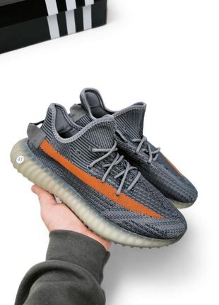 Чоловічі кросівки adidas yeezy boost 350 v2 темно-сірі з помаранчевим5 фото