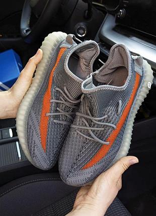 Чоловічі кросівки adidas yeezy boost 350 v2 темно-сірі з помаранчевим