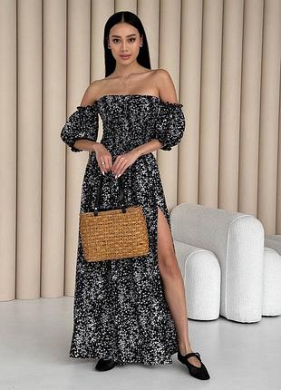 Довга сукня з розрiзом (2 кольори) длинное платье с цветочным принтом