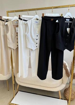 Роскошный брендовый льняной брючный костюм в стиле celine