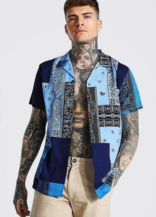 Сорочка boohoo revere oversized bandana navy