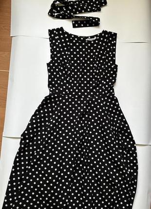 Сукня міді чорна з білим в горошок stella polare жіноча весна літо осінь