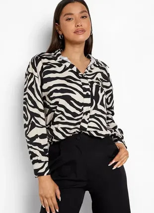 Белая блуза зверинный принт зебра на завязках