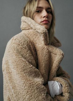 Шуба шубка пальто тедді zara бежеве 1255/700 оригінал ✅ xs s m l xl xxl5 фото