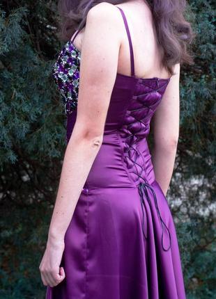 Фиолетовое выпускное вечернее атласное платье с корсетом на шнуровке handmade4 фото