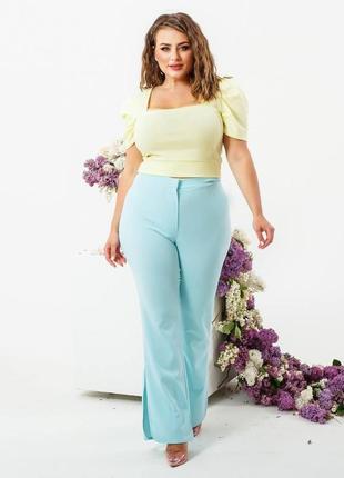 Штани 😍  жіночі креп-дайвінг блакитні демі 50/52 та 54/56