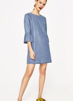 Натуральное платье деним туника из лиоцела с оборками от zara9 фото
