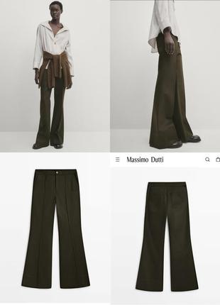 Широкие брюки со стрелками хаки massimo dutti