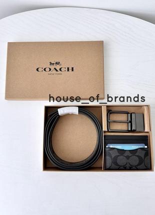 Сoach boxed card case and belt gift set мужской пояс ремень кожа кардхолдер подарочный набор коуч коач на подарок мужу парню