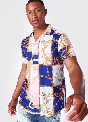 Сорочка boohoo colour block baroque revere