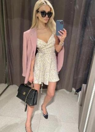 Zara сатиновое платье xs s цветочный принт
