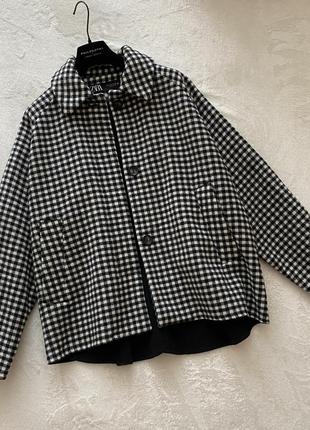 Zara 🖤пальто рубашка оверсайз в мелкую клеточку шерстяное