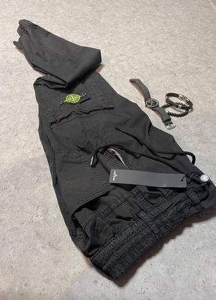 Брендовые мужские брюки карго / качественные брюки stone island в черном цвете на каждый день3 фото