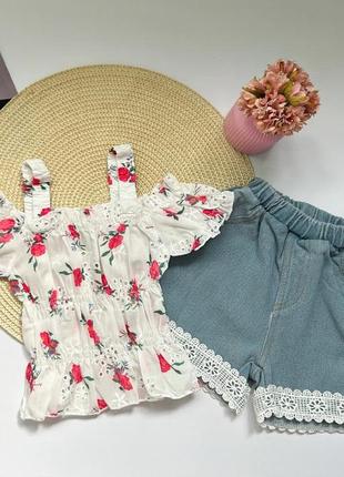Комплект блузка и шорты блузка материал хлопок шорты джинс