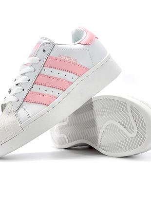 Женские кроссовки adidas superstar platform white como